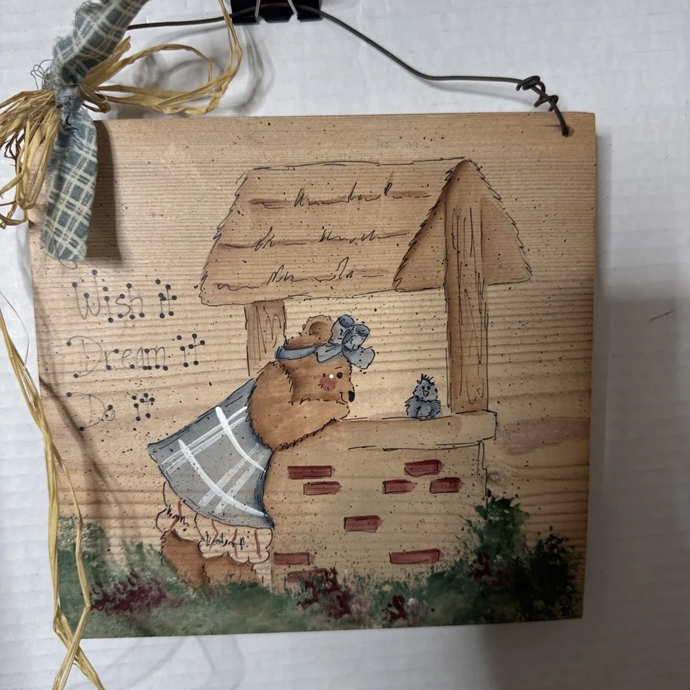 Vintage Handmade Painted Wood Wall Decor Bear 7